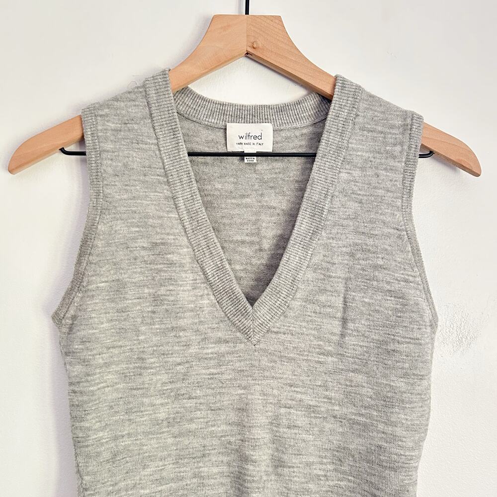 Wilfred Wool Sleeveless VNeck Fitted Sweater Dress Size S Gray - Picture 2 of 5